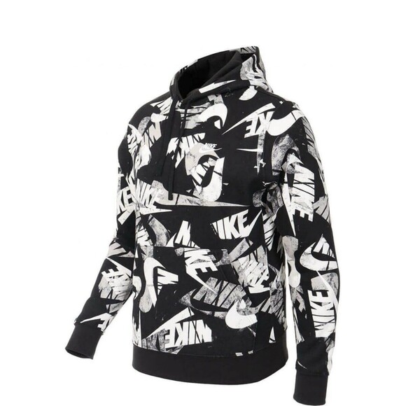 Nike Swoosh Hoodie White black print DM6881-010 Large - Picture 1 of 6